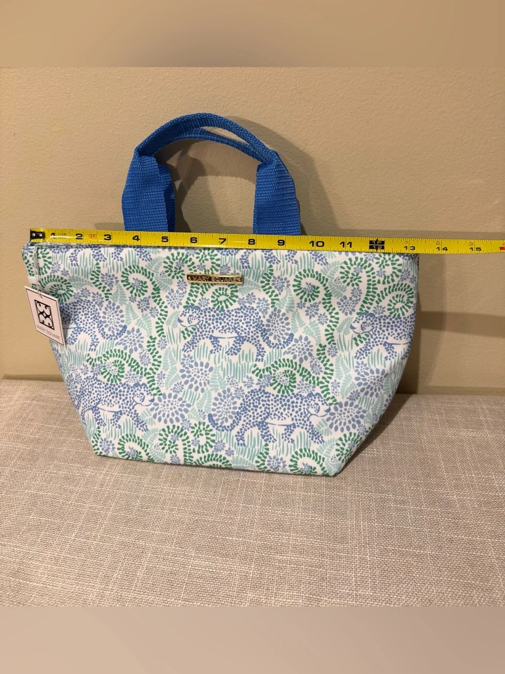 NWT Mary Square Leopard Picnic Cooler Bag Blue Teal Floral Insulated Lunch Tote